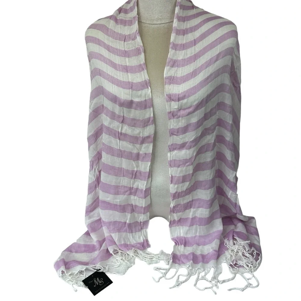 Lavender Purple and White Stripe Lightweight Scarf Wrap